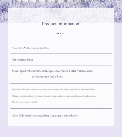 OMENFEE Whitening Body Milk Whole Body Cold White Skin Body Care Cream Niacinamide Body Milk Film Beauty Skin Care Products